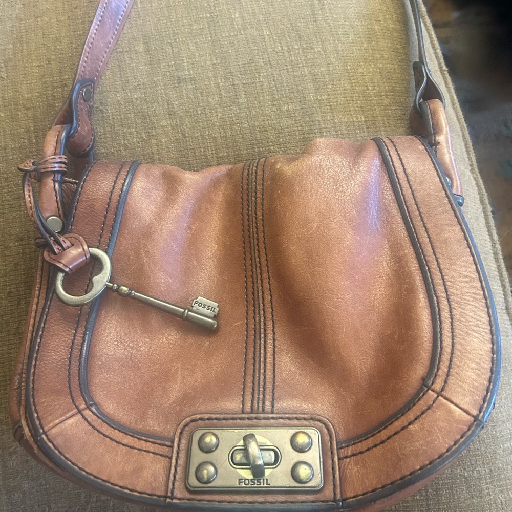 Vintage Fossil Brown Leather Shoulder Bag